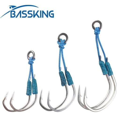 BASSKING 2Pairs/Lot Metal Jig Assist Hook with PE Line Solid Ring Jigging Spoon Fishing Accessories Sea Winter Fishing Tackle