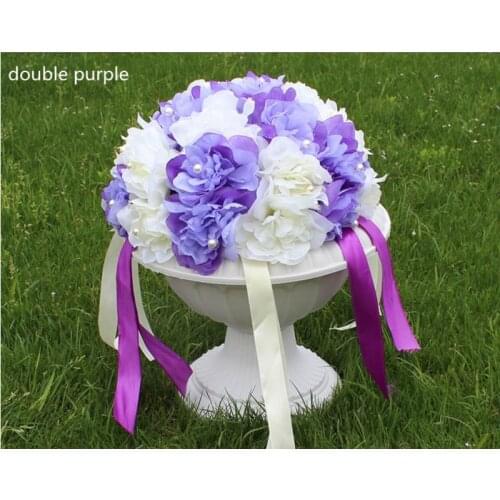 32 CM Big Size Wedding Decoration Bouquet Roman Column Lead Dahlia Flower Kissing Ball with Pearl and Ribbon 12 colors Available