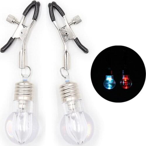 Adult Game Colorful Lighting Bulb Breast Clips Nipple Clamps Sex Toy for Couples Sex Slave Bondage Harness Flirt Breast Massager