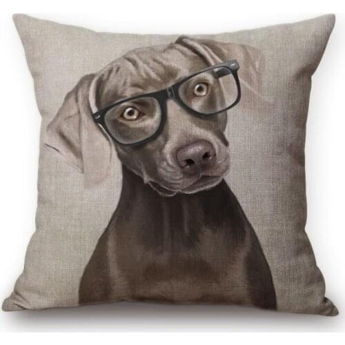 Pet Dog Nordic Concise Style Sofa Decorative Throw Pillow Cover Cute Puppy Bulldog Poodle Pattern Cotton Linen Car Cushion Cover