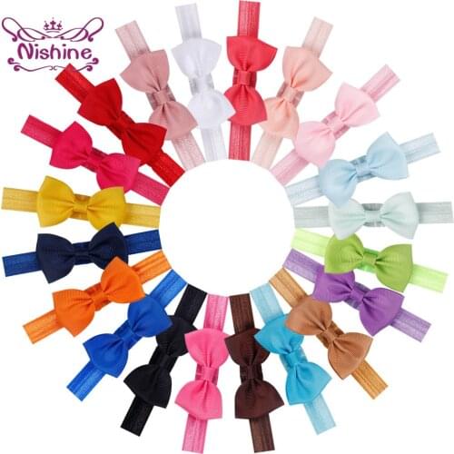 Nishine 10pcs/lot Ribbon Bows Baby Headband Handmade Grosgrain Hair Bows Elastic Hairband Girls Kids Hair Accessories Gifts
