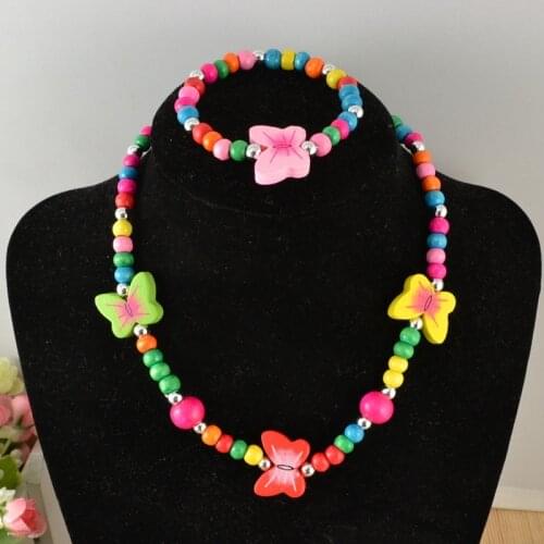 TopHanqi Girls Jewelry Sets Cute Animal Butterfly Wood Beads Necklace Bracelet Set For Kids Children Girls Birthday Party Gift
