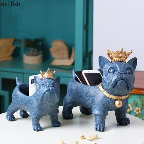 Home Decoration Crown Bells Dog Resin Storage Ornaments Blue Animal Storage Box Desktop Key Remote Control Grocery Storage Box