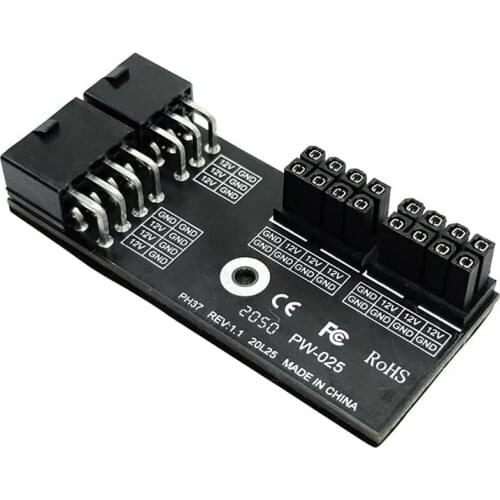 GPU VGA Dual 8 Pin PCI-E Male to 8 Pin 6 Pin PCI-E Female 180 Degree Angle Connector Power Adapter Board