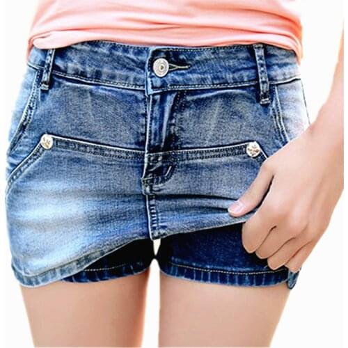 Denim Skort Shorts For Women 2018 Summer New Arrival Double Zipper Fashion Sexy Woman Mini Jean Shorts Skirt Plus Size