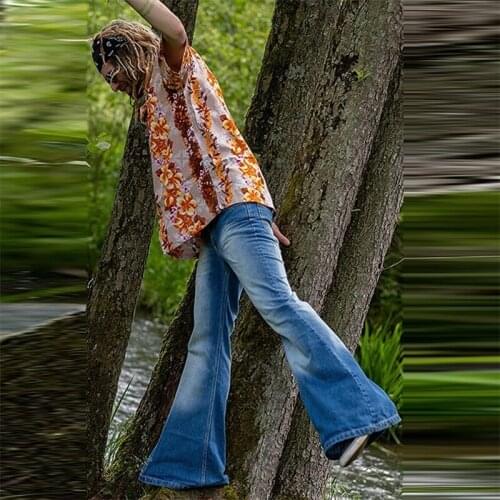 Spring Summer Men Loose Wide Leg Denims Flare Pants Vintage Jeans Rock Band Clothing 3XL Old Fashion Hippies Style Denim Trouser