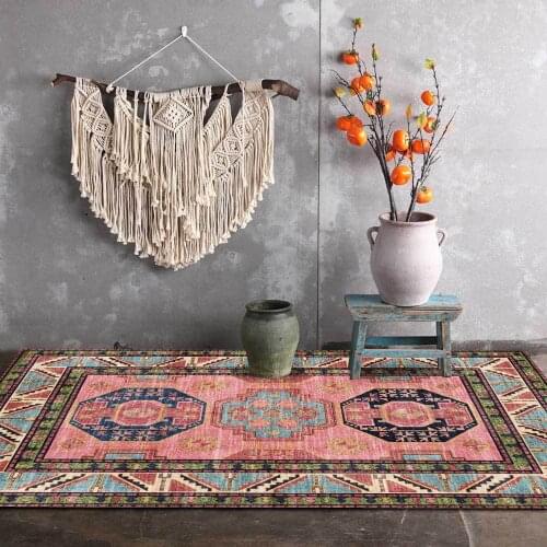 Ethnic Style Hallway Carpets Retro Elegant Geometric Flowers Printed Tapete Bedroom Bedside Kitchen Bathroom Anti-Slip Door Mat