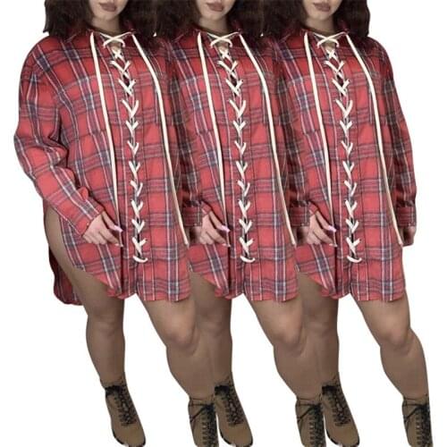2021 hot sale plaid spliced sexy straight shirt dress lady night club party sexy package hip plus size mini dress
