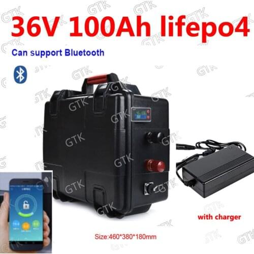 GTK 36V 100AH lifepo4 lithiumbattery with bluetooth BMS for 2000w electric tricycle bicycle UPS bike scooter boat +10A Charger