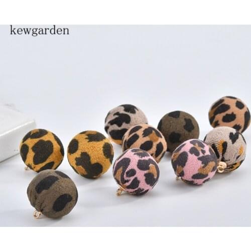 Kewgarden 20mm Silk Rings Leopard Print Pendant Handmade Small Ball DIY Bowknot Accessories Earrings Necklace 10pcs/set
