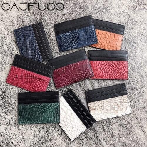 CAJIFUCO Real Crocodile Skin Porte Carte Ultrathin Genuine Leather Credit Card Holder Classic Coin Purse