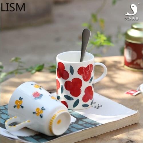 Creative Ceramic Cup Flowers Coffee Mug Cute Luxury Hand-Painted Mugs Coffee Cups White Bone China Cups Office Mugs Porcelain