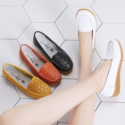Women Genuine Leather Flats Spring Summer Breathable Comfortable Casual Shoes Femme Loafers Ballet Flat Shoes nurse