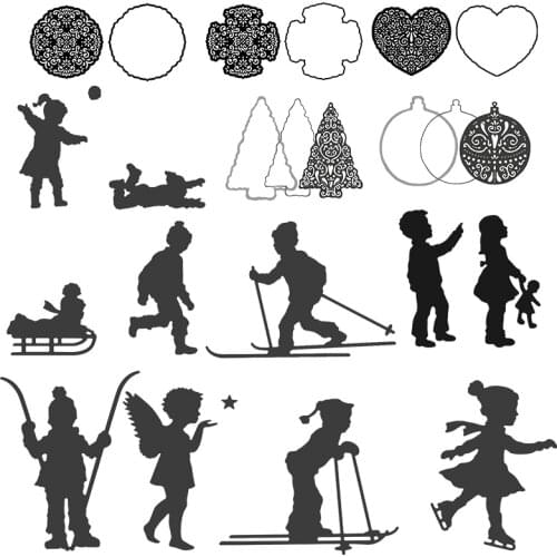 Winter Ski Ice Skating Throwing Snowball Boys Girs Silhouette Metal Cutting Dies for DIY Scrapbooking Cards Crafts 2019 New Dies
