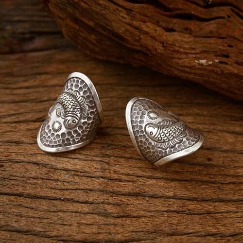 Retro fashion trend Koi ring pure handmade design new rings for men and women