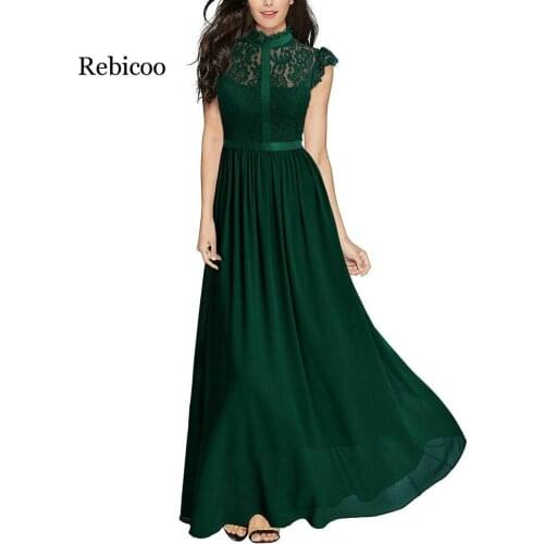 Fashion Dark Navy Long Evening Gowns New Black Party Formal Dresses O-Neck Chiffon Lace A-Line Slim Fit Green Dress