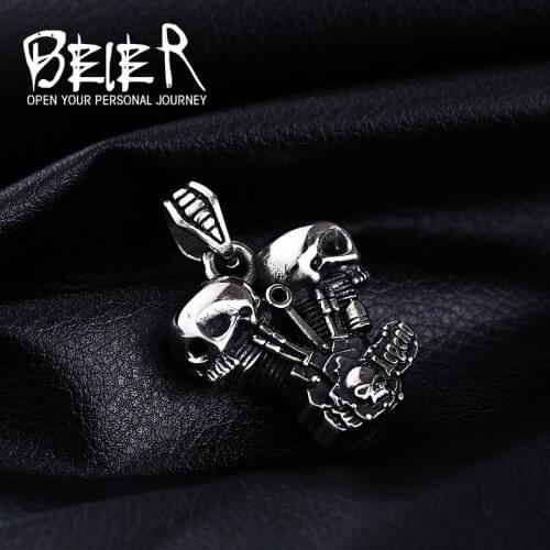 Beier Stainless Steel Skull engine Pendant Chain Necklace men Jewelry LLBP8-172P
