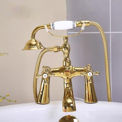 European style gold-plated shower nozzle set antique double hot and cold bathtub faucet bathtub faucet basin in-wall faucet