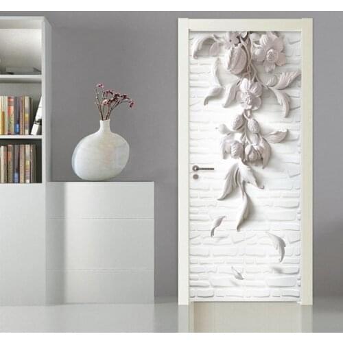 Modern Creative 3D Stereo Relief Flowers Wallpaper Living Room Study Door Sticker PVC Self-Adhesive Waterproof Wall Stickers 3 D