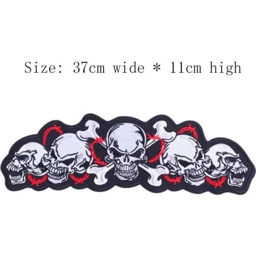 5 skulls embroidery patch 37cm wide Free shipping iron on sew on full back girl MC patch/borduurset/set bordado/ricamo perle
