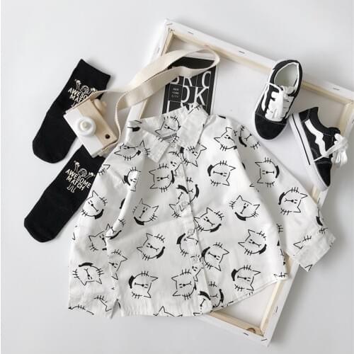 Tonytaobaby Autumn Clothing New Style Baby Cat Full Printed Pure Cotton Long-sleeved Shirt Shirt for Boy