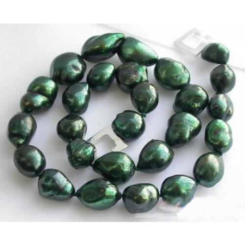 17inches Huge Size 13-18mm Green Baroque Freshwater Pearl Necklace,Handmade Real Pearl Jewelry,Free Shipping