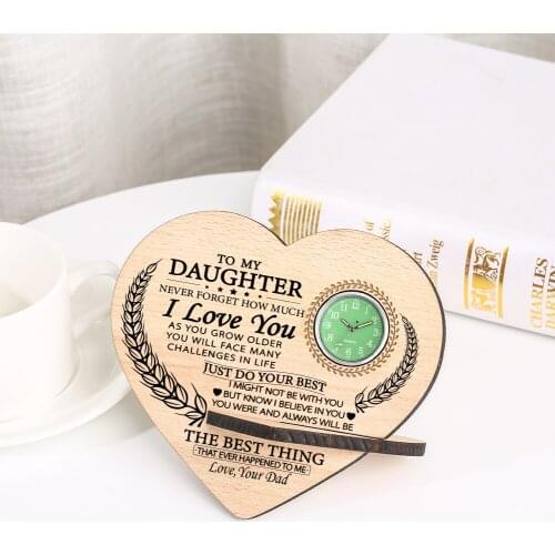 Personalized Birthday Graduation Gifts To My Daughter Text Design Ornament Desktop Clock Kids Room Decor Heart Shaped Desk Clock