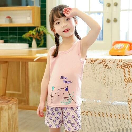 Girls Clothes Children Pajamas Kids Boys Clothes Set Sleepwear Toddler Homewear Cartoon Summer Pyjamas Sleeveless Cotton Suit
