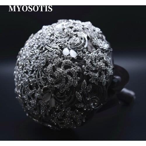 Luxurious Wedding Accessories Bouquet De Mariage Full Silver Crystal Wedding Bouquet Flowers Buque De Noiva Bridal Hand Accessor