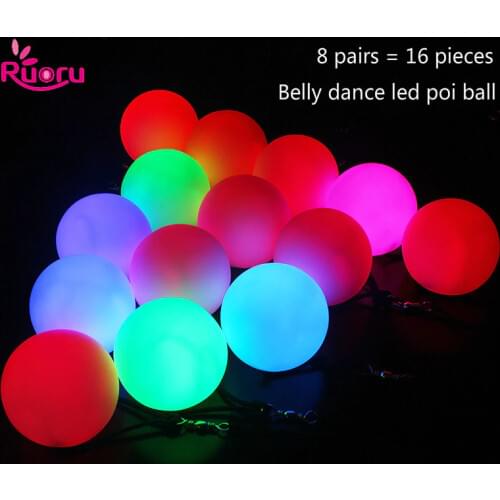 Ruoru 16 pieces = 8 pair belly dance ball RGB glow LED POI thrown balls for belly dance hand props stage performance accessories