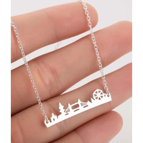 SMJEL Stainless Steel London Cityscape Pendant Necklace Chain Fashion Choker Necklace Women Girls Female Jewelry 2020