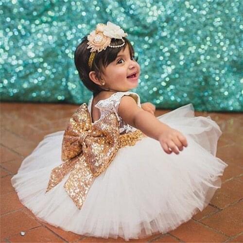Vintage Gold Dress For Baby Baptism Christening Gown 1 Year Birthday Dress Newborn Toddler Dresses Princess Baby Girl Clothing