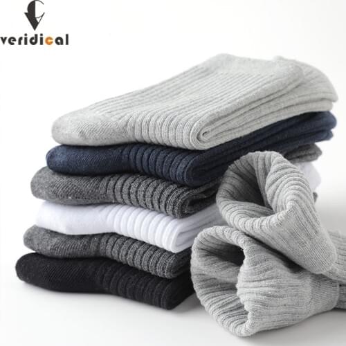VIRIDICAL Brand New 100% Pure Cotton Men Socks Casual Business Stripe Deodorant Breathable Man Travel Winter Sock 5 pairs/lot