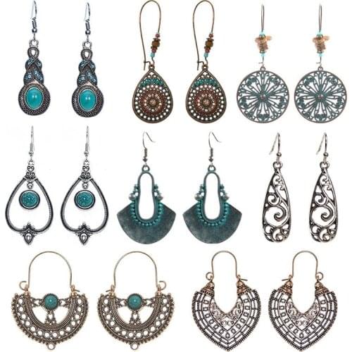 YWZIXLN Oil Ethnic Boho Style Blue Stone Geometric Earrings For Women Party Fashion Accessories Wholesale E0196