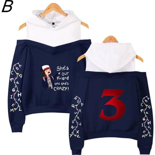 Funny Beautiful Streetwear Stranger Things 3 Womens Strapless Hoodies Hot TV Series Stranger Things Womens Sweatshirt Hoodies