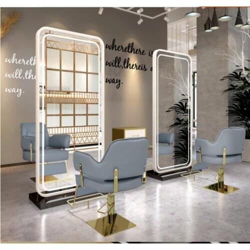 Web celebrity barber shop mirror table with LED lamp floor mirror full body mirror hair salon dedicated hair salon mirror table
