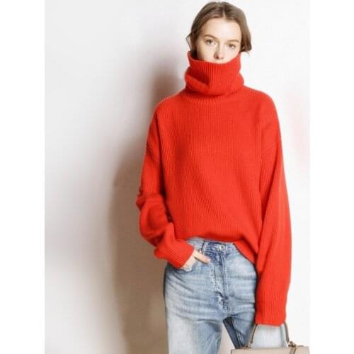 Women Cashmere Sweater Autumn Winter 2021 Fashion Turtleneck Thick Loose Knitted Pullover Oversized Bottoming Knit Tops Female