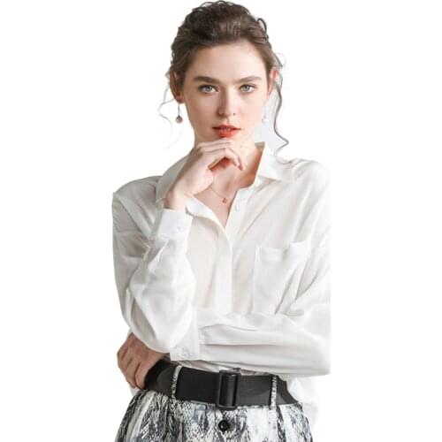 New style 100% real silk lady shirt 14mm mulberry silk overshirt female solid color white long sleeve blouse woman simple top
