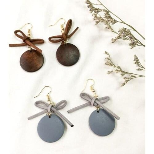 Vintage Brown Bowknot Round Geometry Drop Earrings For Women Statement Ear Jewelry For Party Birthday Sweet Gift Brincos