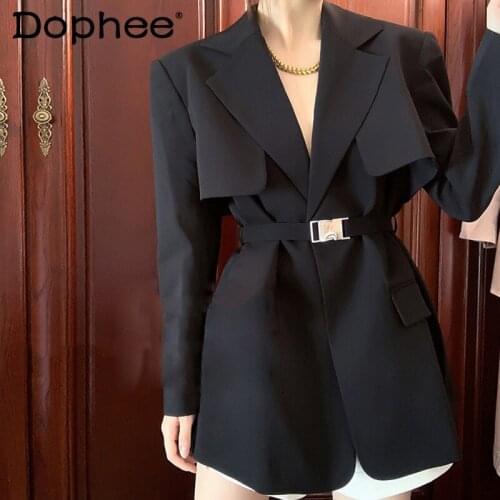 Fall 2021 New Small Business Blazer Coats Female Professional Korean Style Tied Black Suit Jackets Women British Style Outerwear