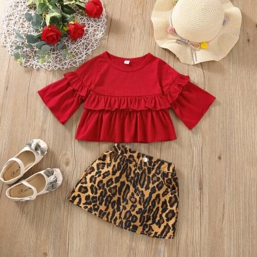 Ma&Baby 6M-5Y Toddler Kid Baby Girls Clothes Set Red Ruffles T shir Tops Leopard Skirts Outfits Autumn Spring Costumes DD43