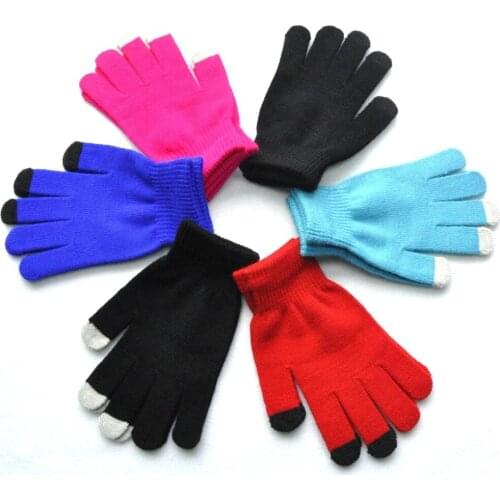 Touch screen unisex teenage Winter gloves Knitted Full Fingers warm Gloves boys girls 6 colors Woolen mittens keep heat luvasCP2