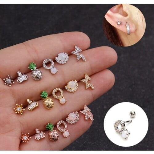 1PC 20G Cute Fruit Cz Ear Studs Cartilage Earring for Women Stainless Steel Zircon Small Stud Helix Earring Ear Piercing Jewelry
