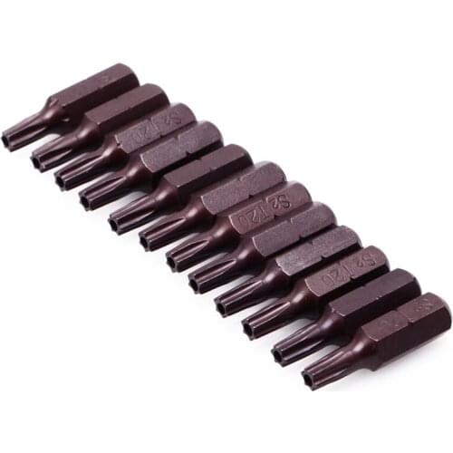 12Pcs T20 1/4" Hex Shank Magnetic Torx Security Screwdriver Bits With Hole 25mm