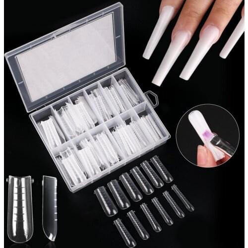 120pcs Fake Nail Salmond Dual Nail Form False Nail Tips Poly Extension Gel System Uv Acrylic Diy Nail Decoration Nail Art Mold