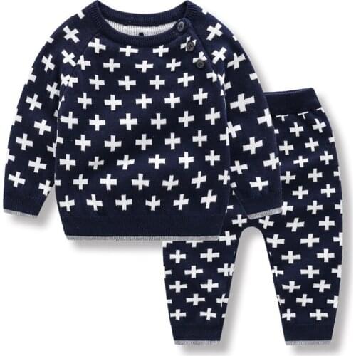 2pcs Baby Knitted Clothes Set Newborn Knitwear Suits Girls Boys Navy Sweaters Knit Pants Children Fall Winter Knit Clothing Sets