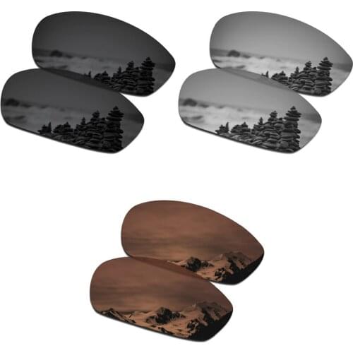 SmartVLT 3 Pairs Polarized Sunglass Replacement Lenses for Oakley Straight Jacket 2007 Black & Silver Titanium & Amber Brown