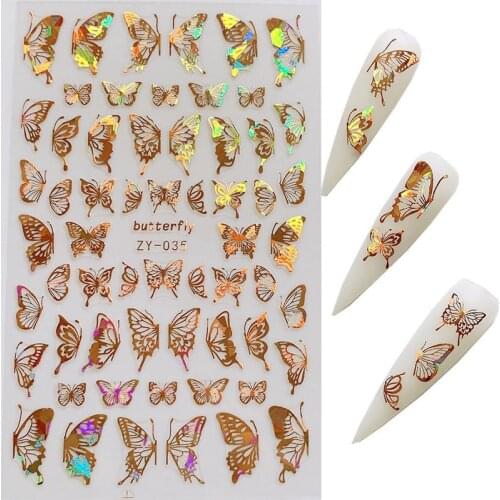 1pc Nail Art Laser Gold and Silver Butterfly 3D Sticker for Nails Spring Summer Butterfly Designs Transfer Sticker Decals Decor