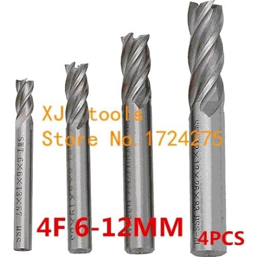 4pcs/set 6mm-12mm End Mill Set HSS 4 Flute/2 Flute/3 Flute Blades Milling Cutter Router Bit CNC Mill Drill Bit For Power Tools