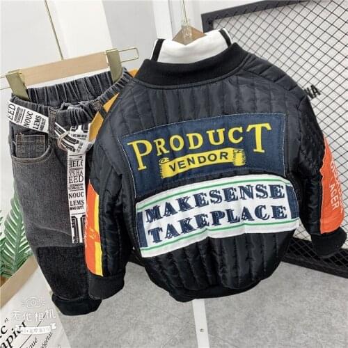 Toddler Boys Clothing Set Winter New Kids Fashion Warm Suits Letter Velvet Jacket Turtleneck Shirt Hoodie Jeans 4pcs Set For Boy